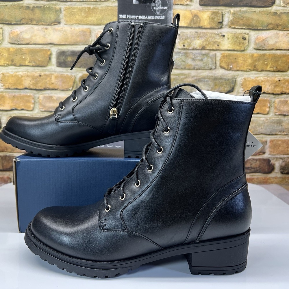 Cole Haan CAMEA Women's Size 6.5 Combat Boot Black Waterproof Leather Lace up